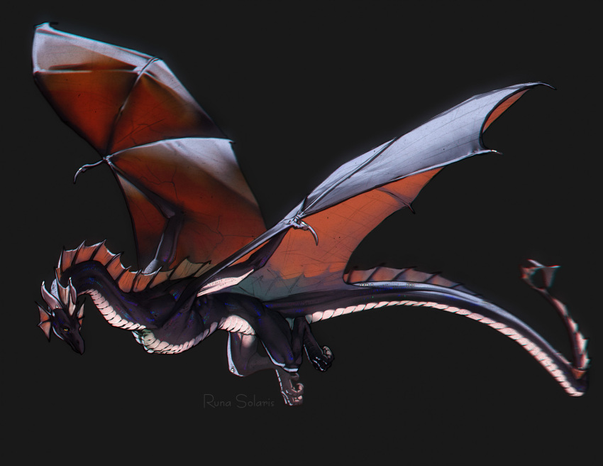 2023 ambiguous_gender black_background claws digital_media_(artwork) dragon feral hi_res horn membrane_(anatomy) membranous_wings runasolaris scales simple_background solo spines white_body white_scales wings wyvern