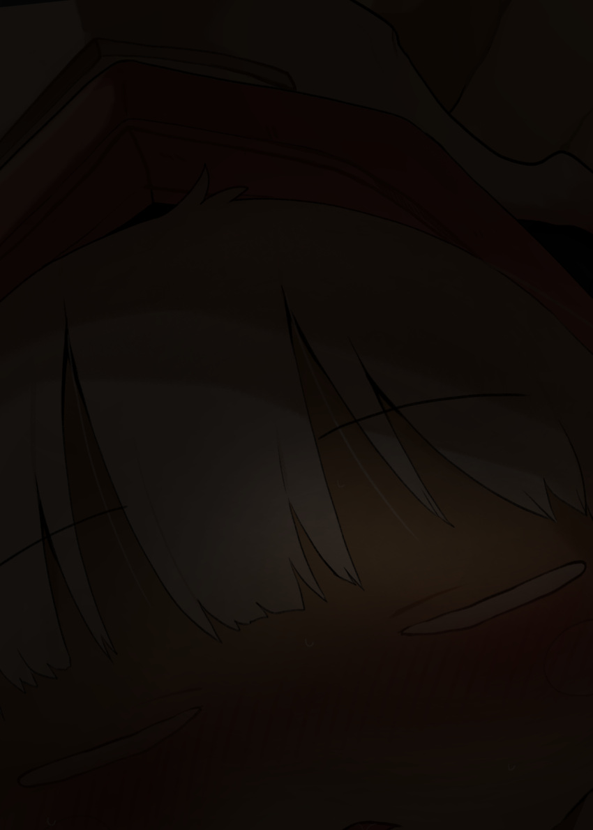 1boy 1girl body_fur closed_eyes dagasi dark furry furry_female highres kiss long_hair made_in_abyss nanachi_(made_in_abyss) pov solo white_hair