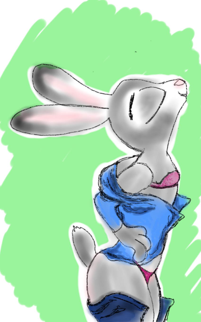 anthro clothed clothing disney female hi_res judy_hopps lagomorph leporid mammal myxo panties simple_background sketch smile solo underwear undressing_self zootopia