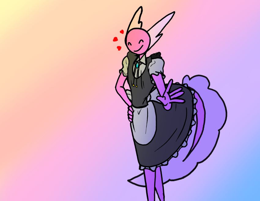 absurd_res ambiguous_gender amphibian anthro axolotl clothed clothing girly hearts_around_head hi_res lotl_boy(lotllover) lotllover maid_uniform marine mole_salamander salamander_(amphibian) simple_background solo uniform