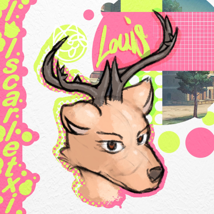 anthro antlers beastars brown_eyes colorful deer graphic_design headshot_portrait hi_res horn logo lolscarletxi louis_(beastars) male mammal portrait solo