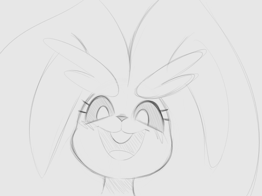 2023 ambiguous_gender anthro arteficialtrees big_ears blush buckteeth eyelashes generation_4_pokemon grey_background greyscale head_tuft long_ears looking_at_viewer lopunny monochrome nintendo open_mouth pokemon pokemon_(species) shaded simple_background sketch solo teeth tongue tuft