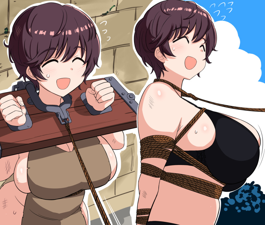 bdsm bondage bound breasts brown_hair idolmaster idolmaster_cinderella_girls large_breasts leash oikawa_shizuku rebake restrained shibari short_hair slave