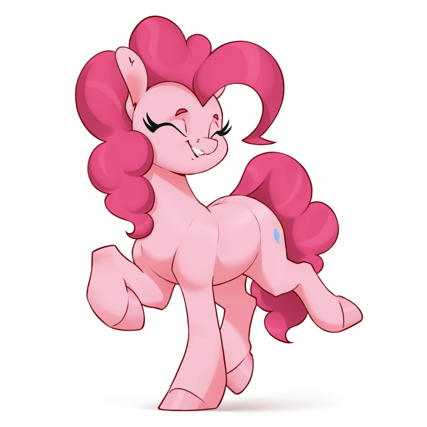 1:1 2023 absurd_res aquaticvibes cutie_mark digital_media_(artwork) earth_pony equid equine eyelashes eyes_closed female feral fetlocks friendship_is_magic grin hair happy hasbro hi_res hooves horse mammal my_little_pony pink_body pink_hair pink_hooves pink_tail pinkie_pie_(mlp) pony raised_hoof simple_background smile tail white_background