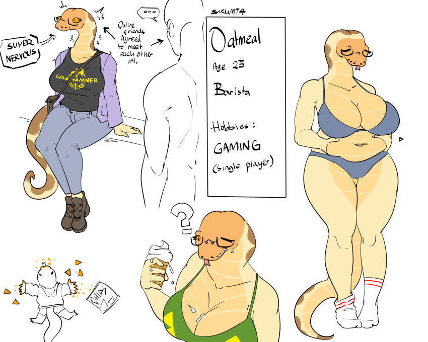 anthro big_breasts big_butt breasts butt clothing doritos female footwear frito-lay hi_res python reptile scalie skwmt4 snake socks solo thick_thighs wide_hips