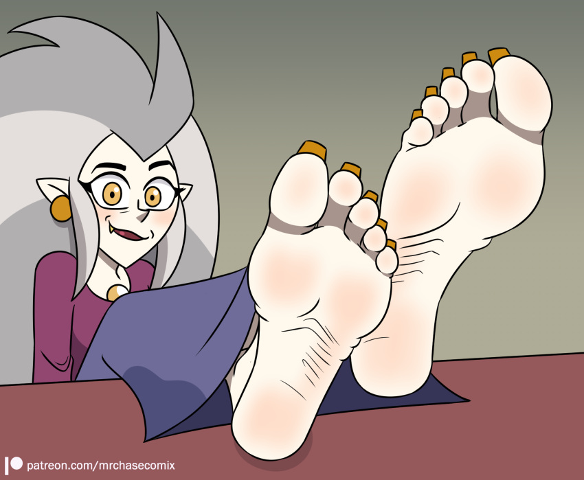 5_toes barefoot clothing disney eda_clawthorne feet female hi_res humanoid humanoid_pointy_ears looking_at_viewer mammal mrchasecomix not_furry pajamas soles the_owl_house toes witch_(the_owl_house)