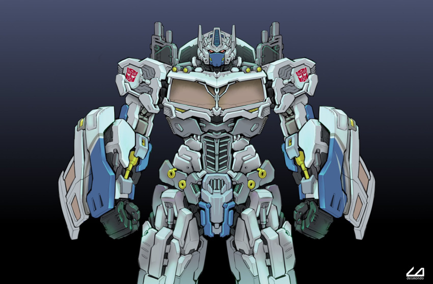 artist_name autobot clenched_hands ct990413 gradient_background highres looking_at_viewer mecha no_humans red_eyes robot science_fiction solo straight-on transformers ultra_magnus
