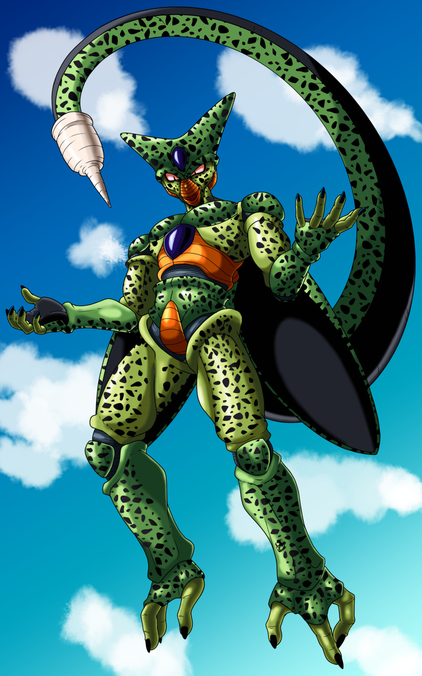 absurd_res alien arthropod carapace cell_(dragon_ball) chitten claws dragon_ball dragon_ball_z gem genetically_modified hand_feet hi_res long_tail male prehensile_tail solo tail tanithjackal wings