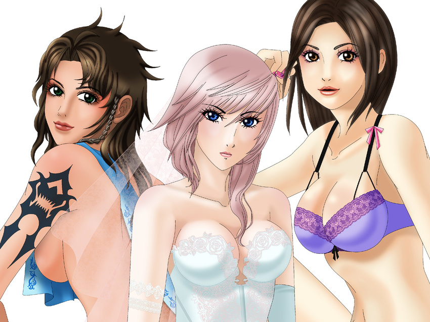 black_eyes breasts final_fantasy final_fantasy_xiii lebreau lightning_farron oerba_yun_fang