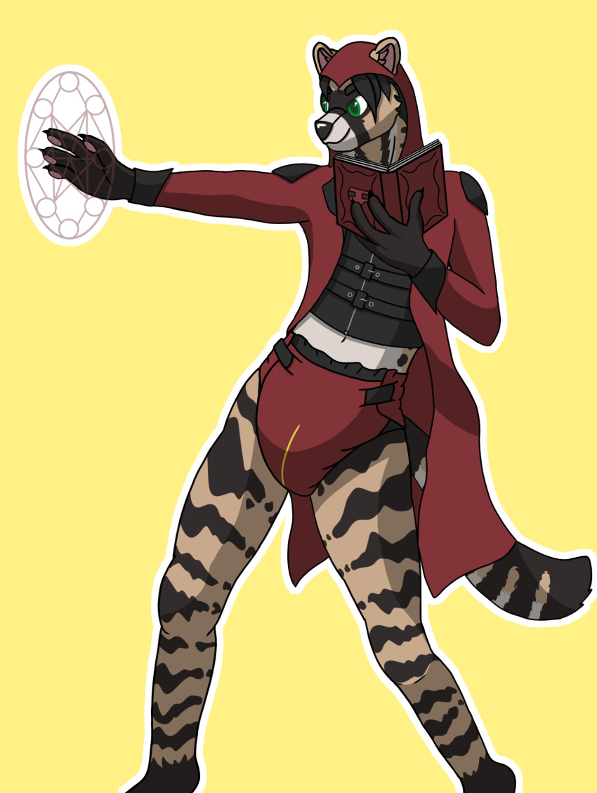 anthro book casting civet cloak clothing diaper duffy_(disambiguation) hi_res magic magic_user male mammal odiebear pantsless runes solo spell viverrid