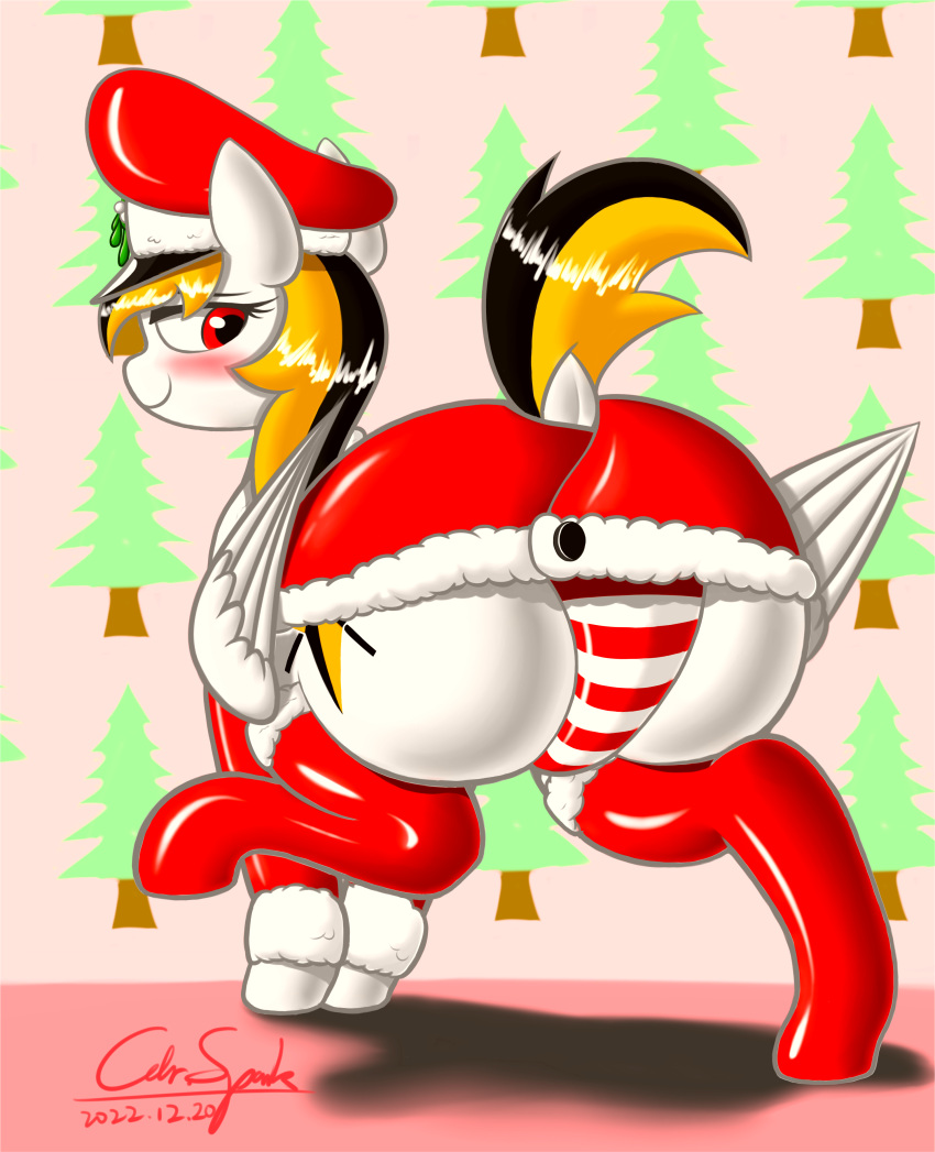 absurd_res boots cdrspark christmas christmas_clothing clothing equid equine fan_character female feral footwear friendship_is_magic hasbro hat headgear headwear hi_res holidays horse latex_thigh_highs mammal military_cap military_uniform mistletoe my_little_pony pattern_clothing pattern_underwear pegasus plant pony red_boots red_clothing red_footwear red_outfit solo spark_apocalypse striped_clothing striped_underwear stripes underwear uniform wings