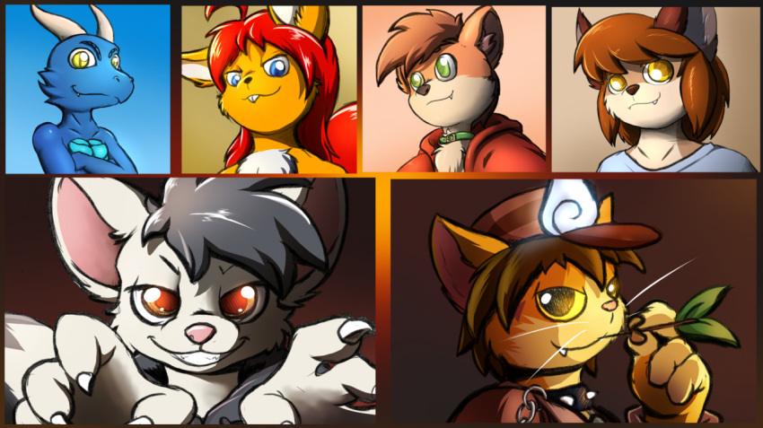 ambiguous_gender anthro blue_body blue_eyes canid canine clothing domestic_cat dragon felid feline felis fox group hair icon looking_at_viewer mammal mouse murid murine nat_(lnebrias) rai_kun rodent yellow_eyes