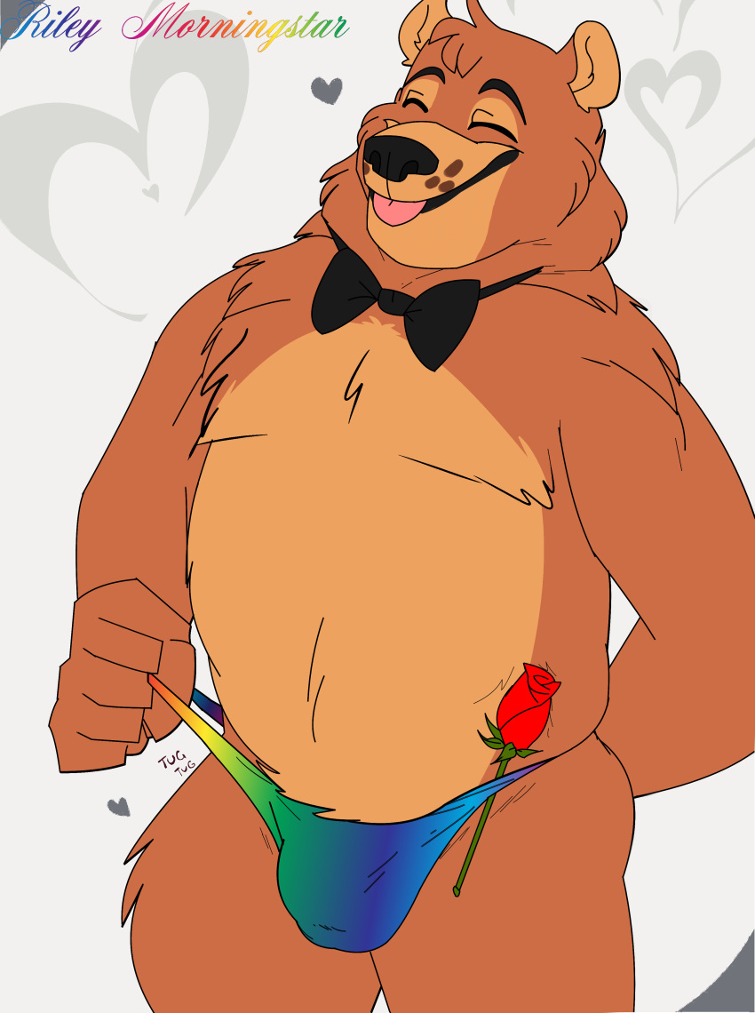 absurd_res anthro barazoku bear bearnard belly big_butt blush blush_lines bow_tie bulge bulge_through_clothing butt chubby_male clothed clothing clothing_pull five_nights_at_freddy's five_nights_at_freddy's_2 flat_colors flower happy happy_boy heart_background hi_res himbo jockstrap jockstrap_only jockstrap_pull lgbt_pride male mammal mature_male plant prostitution rainbow_jockstrap rainbow_signature rainbow_speedo riley_morningstar rose_(flower) scottgames shy slightly_chubby smile solo speedo speedo_only speedo_pull stripper super-tuler swimwear thick_thighs tongue tongue_out topless toy_freddy_(fnaf) tugging tugging_clothing underwear underwear_only underwear_pull wide_hips