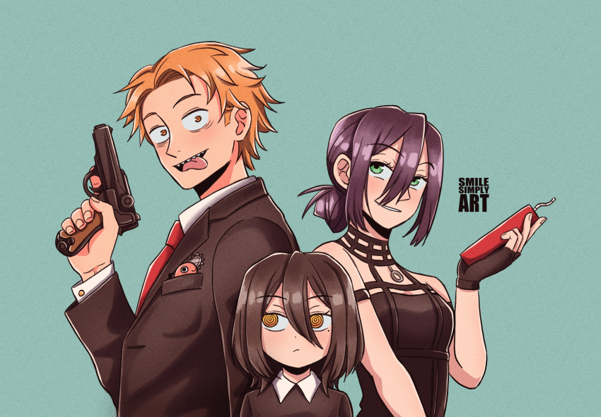 absurdres anya_(spy_x_family) anya_(spy_x_family)_(cosplay) chainsaw_man cosplay denji_(chainsaw_man) dress earrings eden_academy_school_uniform family female_child gold_earrings gold_hairband hairband highres jewelry nayuta_(chainsaw_man) pochita_(chainsaw_man) reze_(chainsaw_man) ringed_eyes school_uniform smilesimplyart spy_x_family twilight_(spy_x_family) twilight_(spy_x_family)_(cosplay) two-sided_dress two-sided_fabric yor_briar yor_briar_(cosplay)