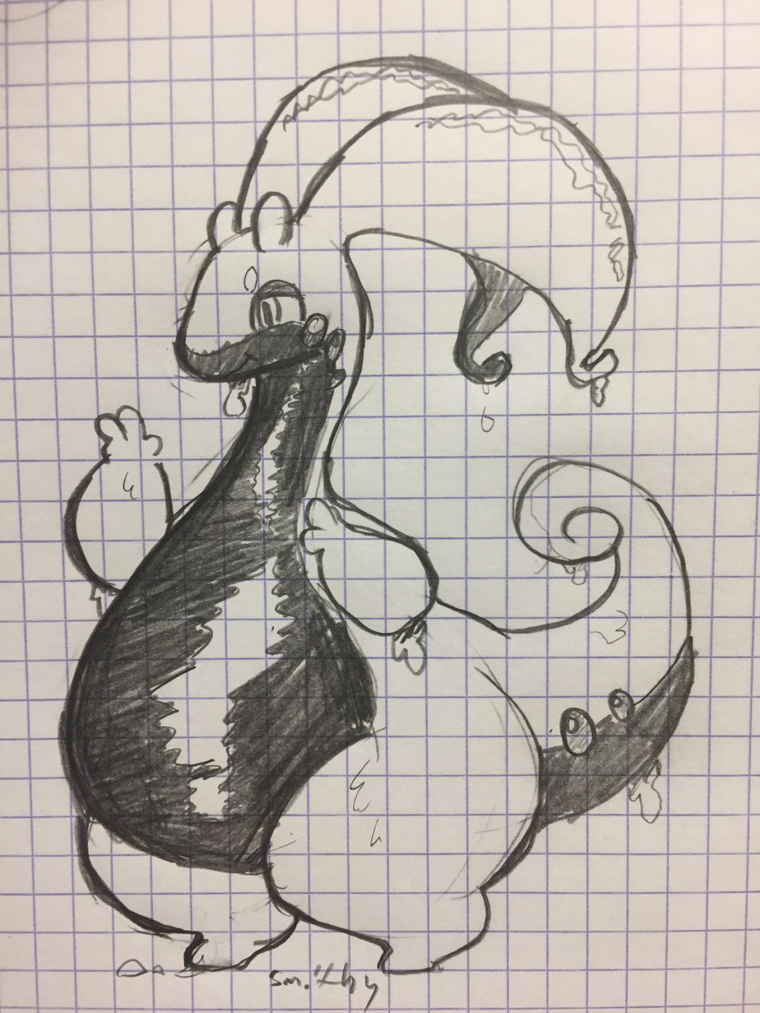 ambiguous_gender anthro belly ear_markings generation_6_pokemon goo_creature goodra hi_res long_ears markings mote-of-ash multicolored_body multicolored_tail nintendo pokemon pokemon_(species) signature slightly_chubby slime smile solo tail tail_markings traditional_media_(artwork)