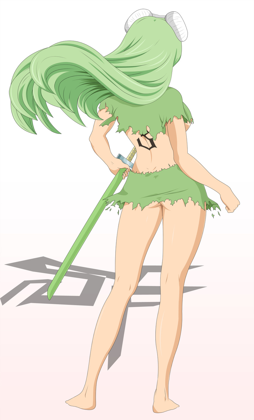 absurdres ass back barefoot bleach figure green_hair highres neliel_tu_oderschvank no_panties skull stiky_finkaz torn_clothes