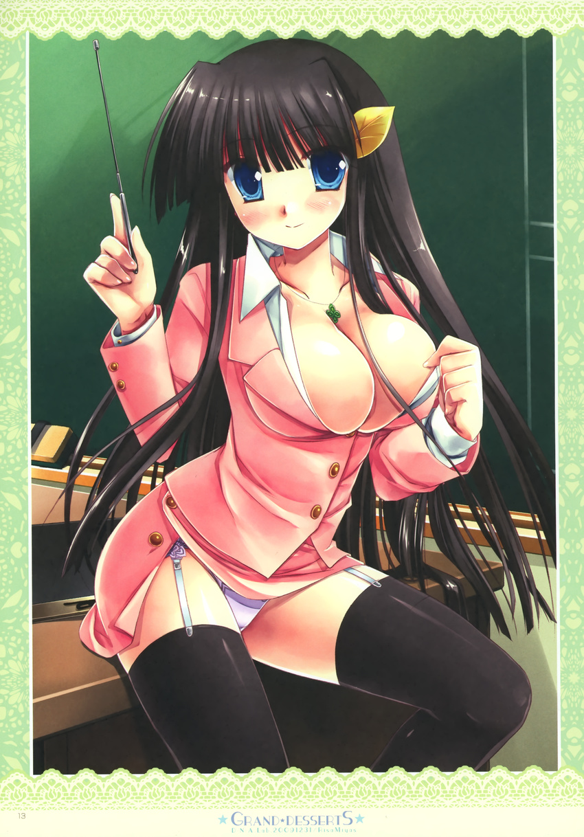 absurdres black_legwear breasts cleavage copyright_request highres huge_filesize large_breasts miyasu_risa solo teacher thighhighs