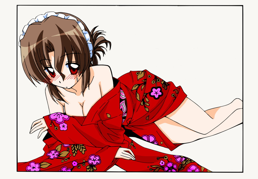 1girl blush brown_hair female hayate_no_gotoku! legs maid maria maria_(hayate_no_gotoku!) solo white_background