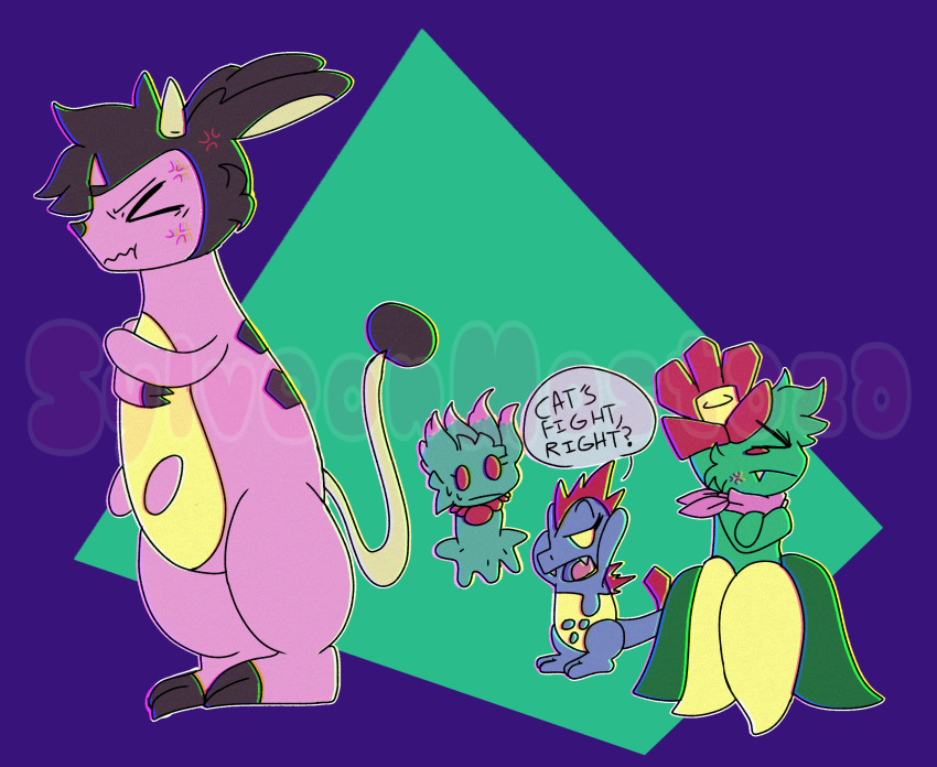 angry bandanna bellossom bovid bovine catfight cattle crocodile crocodilian crocodylid croconaw female female/female feral generation_2_pokemon ghost hi_res kerchief mammal miltank misdreavus nintendo pink_bandanna pink_kerchief pokemon pokemon_(species) reptile scalie spirit sylveonmostaza