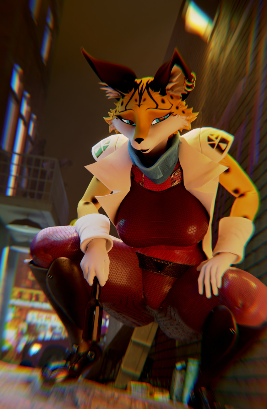 alcohol alley anthro balcony beer beverage clothed clothing crouching drunk ear_piercing felid feline female hand_on_leg hi_res holding_beverage holding_object inner_ear_fluff looking_at_viewer lynx mammal miyu_lynx neon_lights nintendo piercing smile smiling_at_viewer solo star_fox stopcallingmeafurry_(artist) substance_intoxication tuft