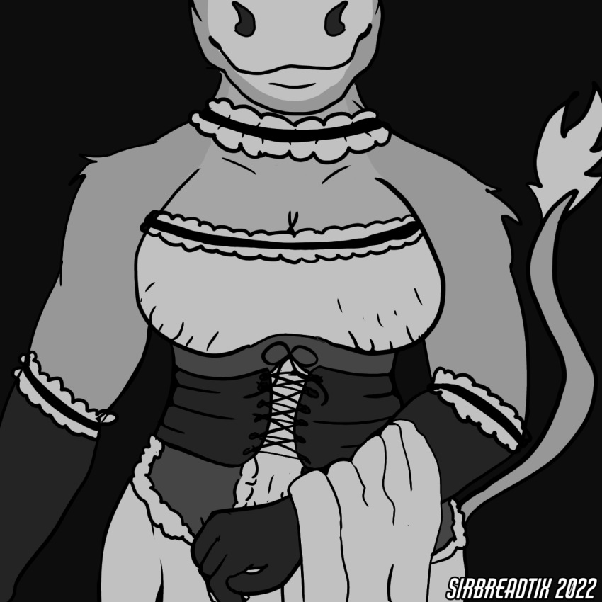 anthro black_and_white bovid clothing female hi_res maid_uniform mammal milkmaid_(profession) monochrome noir sirbreadtix solo uniform