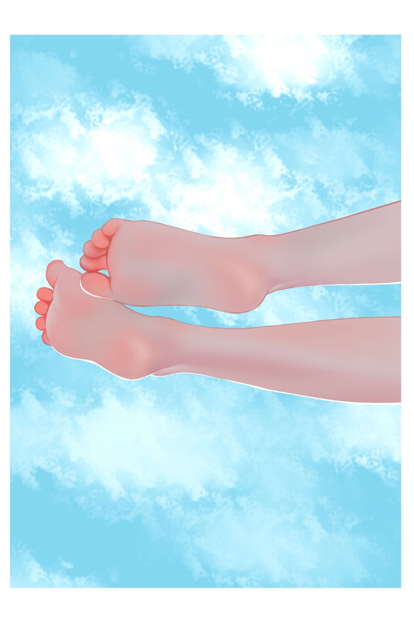 1girl absurdres barefoot blue_sky border cloud cloudy_sky feet feet_only foot_focus highres original outdoors sky soles solo spread_toes toes ulisala white_border