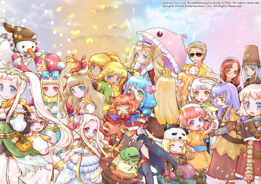 3boys 6+girls :d arch_bishop_(ragnarok_online) backpack bag bangs black_bag black_gloves black_shorts black_skirt black_thighhighs blonde_hair blue_eyes blunt_bangs blush bow bowtie braid breasts brown_cape brown_capelet brown_coat brown_dress brown_eyes brown_gloves brown_hair cape capelet cat_boy cat_girl character_request chiri_(nekoyamo) cleavage cleavage_cutout closed_mouth clothing_cutout coat commentary_request cross crown detached_sleeves dress drill_hair fangs feet_out_of_frame fingerless_gloves flower frilled_dress frills full_body fur-trimmed_cape fur_collar fur_trim furry furry_female furry_male glasses gloves green_dress green_eyes hair_flower hair_ornament head_wreath heterochromia high_wizard_(ragnarok_online) highres kafra_uniform lazy_(ragnarok_online) leilah_(ragnarok_online) lizard long_hair looking_at_another looking_at_viewer maid_headdress medium_breasts medium_hair merchant_(ragnarok_online) multiple_boys multiple_girls novice_(ragnarok_online) official_alternate_costume open_mouth panda_hat pink_bow pink_hair pink_shorts pitaya_(ragnarok_online) pom_pom_(clothes) pope's_brother_(ragnarok_online) pope_(ragnarok_online) poring princess_meer prontera_guard purple_capelet purple_eyes purple_skirt purple_vest ragnarok_online ranger_(ragnarok_online) red_bow red_bowtie red_dress red_eyes red_headwear sarah_irene scarf shiki_(ragnarok_online) shirt short_hair short_shorts shorts sidelocks skirt small_breasts smile snowman snowysnow_(ragnarok_online) sorcerer_(ragnarok_online) soul_reaper_(ragnarok_online) strapless strapless_dress summoner_(ragnarok_online) sunglasses swordsman_(ragnarok_online) thighhighs tunic twin_braids twin_drills twintails two-tone_dress underbust vest white_dress white_flower white_hair white_sleeves white_tunic yellow_scarf yellow_shirt