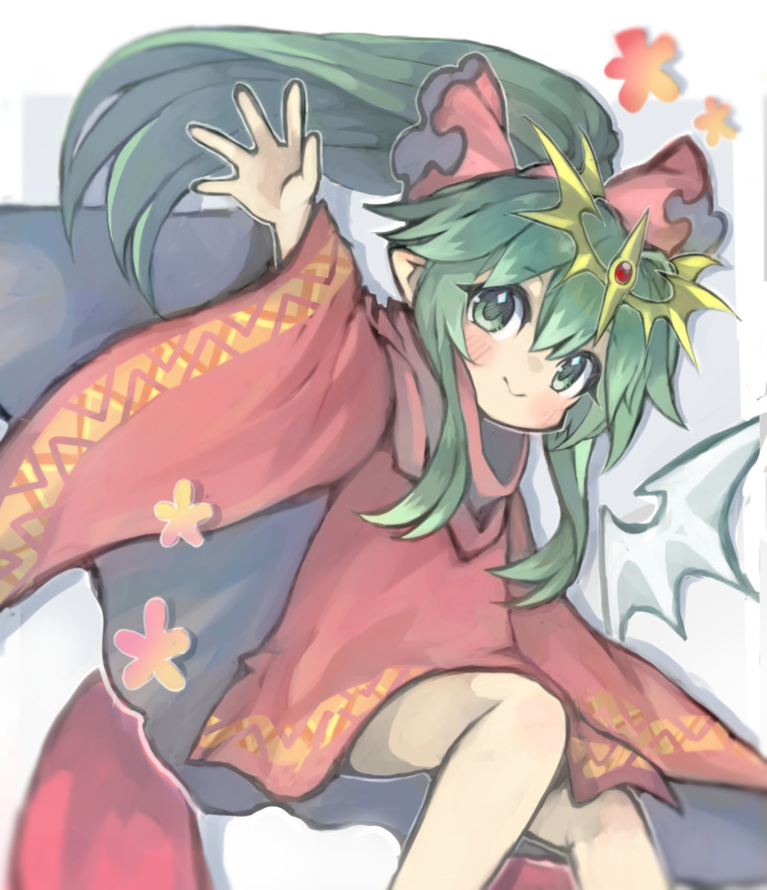 1girl bangs blush closed_mouth delaware3850 dragon_wings dress fire_emblem fire_emblem:_mystery_of_the_emblem fire_emblem_heroes gem green_eyes grey_wings hair_between_eyes hair_ribbon headpiece highres light_green_hair long_hair long_sleeves multicolored_wings official_alternate_costume pink_dress pink_ribbon pink_scarf pointy_ears ponytail red_gemstone ribbon scarf sidelocks smile solo tiki_(fire_emblem) tiki_(young)_(fire_emblem) two-tone_wings white_wings wide_sleeves wings