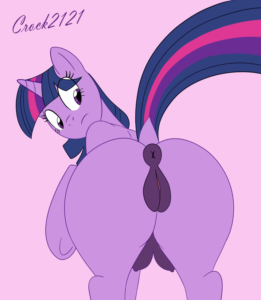 2022 absurd_res animal_genitalia big_butt breasts butt butt_focus crock2121 equid equine equine_genitalia female friendship_is_magic genitals hasbro hi_res horse looking_back mammal my_little_pony rear_view simple_background solo teats twilight_sparkle_(mlp) under_boob