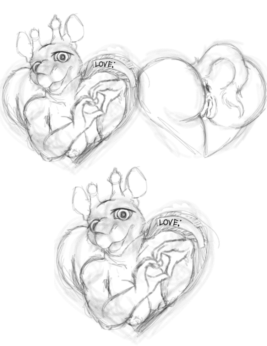 &lt;3 absurd_res anthro anus breasts butt digital_drawing_(artwork) digital_media_(artwork) female genitals giraffid hi_res holidays mammal monochrome nehocane okapi pussy raised_tail sketch solo tail unfinished valentine's_day valentines_day_card ych ych_(character)