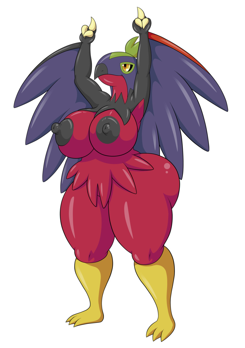 absurd_res alpha_channel anthro areola arms_above_head avian big_breasts big_butt black_areola black_nipples breasts butt female generation_6_pokemon hawlucha hi_res multicolored_body nintendo nipples nude pokemon pokemon_(species) shiny_pokemon smile solo thegeckoninja thick_thighs wide_hips wings yellow_eyes