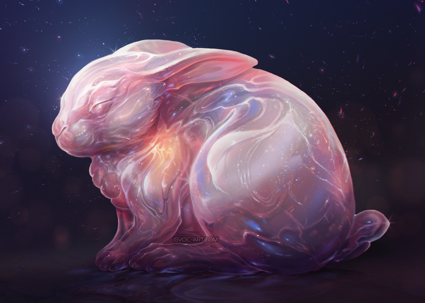 2023 ambiguous_gender digital_media_(artwork) feral fur isvoc lagomorph leporid mammal pink_body pink_fur rabbit sitting solo