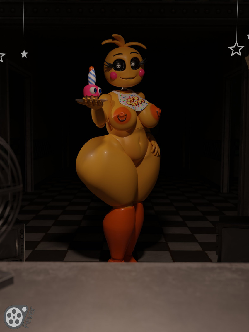 &lt;3 &lt;3_eyes 2023 3d_(artwork) 5_fingers animatronic anthro areola avian beakless bib bird black_sclera blush blush_stickers breasts checkered_floor chicken cupcake_(fnaf) digital_media_(artwork) dildo duo female feversfm fingers five_nights_at_freddy's five_nights_at_freddy's_2 galliform gallus_(genus) hi_res looking_at_viewer machine navel nipple_piercing nipple_ring nipples non-mammal_nipples orange_areola orange_body orange_nipples phasianid piercing ring_piercing robot scottgames sex_toy text toy_chica_(fnaf) white_eyes wide_hips yellow_body yellow_breasts