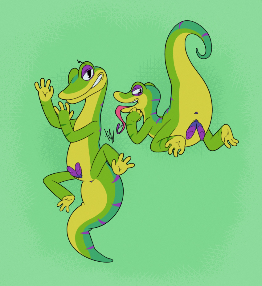 2_penises absurd_res animal_genitalia anthro anus big_tail colored feet gecko genitals gex_(series) gex_the_gecko green_body hi_res lizard long_body long_tongue male multi_genitalia multi_penis penis presenting purple_penis raised_tail reptile scalie sheath simple_background smug solo stripes tail thick_tail tongue xnv69