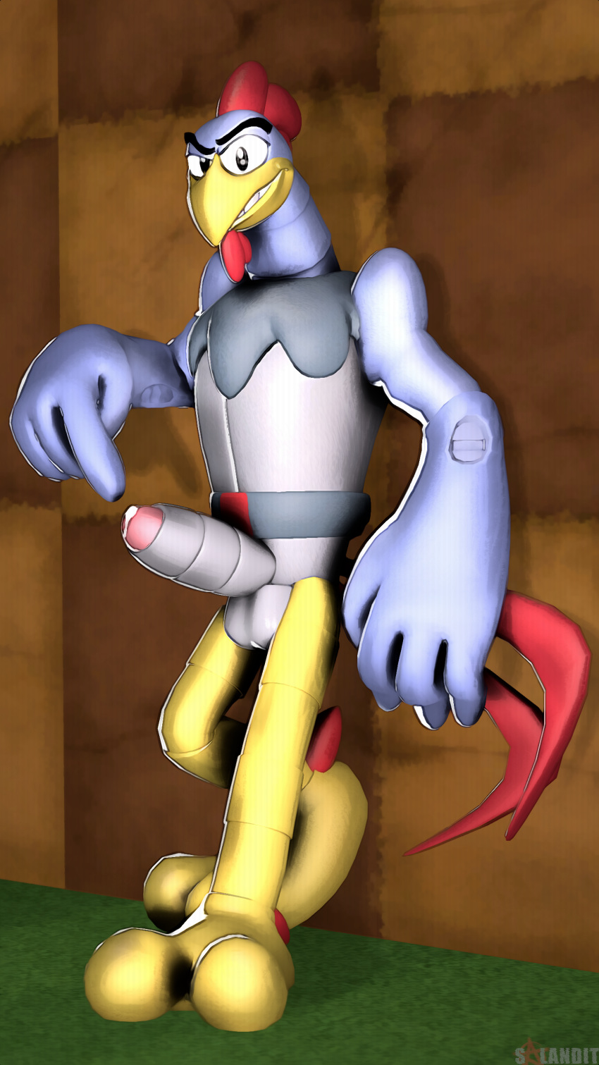 2023 3d_(artwork) 9:16 absurd_res adventures_of_sonic_the_hedgehog avian balls bird bodily_fluids chicken digital_media_(artwork) galliform gallus_(genus) genital_fluids genitals gesture hi_res looking_at_viewer machine male penis phasianid pinup pointing pointing_at_penis pointing_at_self pose precum presenting robot robotic_penis scratch_(adventures_of_sonic_the_hedgehog) sega sfmsalandit solo sonic_the_hedgehog_(series) source_filmmaker