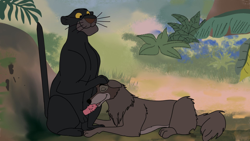 16:9 anatomically_correct anatomically_correct_genitalia anatomically_correct_penis bagheera_(jungle_book) balls belly black_balls black_body black_eyebrows black_eyes black_fur black_nose black_pupils blowing blue_sky bribe bribery brown_body brown_fur canid canine canis cloudscape cloudy dirt disney duo ears_back ears_down erect_tail erection excited excited_for_sex eyebrows eyes_closed felid feline fellatio female feral flower flower_petals fluffy fluffy_tail forest forest_background fur genitals grass grey_body grey_fur grey_muzzle hand_on_head happy hi_res holding_head interspecies interspecies_relationship jungle junglefever leaf leopard licking long_tail looking_at_another looking_at_partner looking_down looking_pleasured lying male male/female mammal mouth_on_penis multicolored_body multicolored_fur nature nature_background nude on_front oral oral_penetration outside outside_sex pantherine penetration penile penile_penetration penile_spines penis penis_lick petals pink_nose pink_penis pivoted_ears plant public public_exposure public_sex pupils purple_nose raksha_(jungle_book) rock sex sexual_contact sexual_favor shrub sitting sky smile straight_tail sucking sucking_penis tail tail_straight the_jungle_book thick_eyebrows tongue tongue_out touching_head tree two_tone_body two_tone_fur whiskers white_belly white_body white_fur white_muzzle white_stomach widescreen wolf yellow_sclera