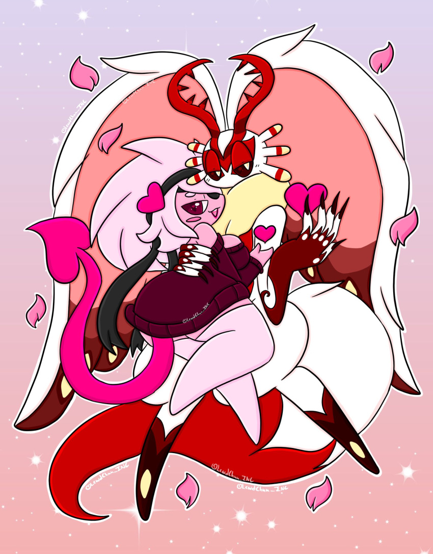 &lt;3 alien anthro big_ears chaos_elfilis chinchilla chinchillid clothed clothing duo eye_patch eyewear female hair hi_res kirby_(series) kirby_and_the_forgotten_land lewdchuu_(artist) male male/female mammal nintendo p.k-98 petals pink_body pink_hair purple_eyes rodent white_body yellow_eyes