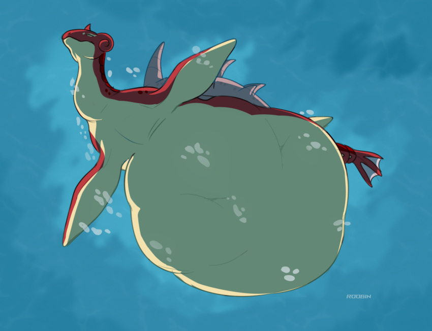 ambiguous_gender artist_name belly big_belly eyes_closed feral full-length_portrait generation_1_pokemon grey_shell gyarados hi_res hybrid hybrid_pokemon hyper hyper_belly lapras low-angle_view mouth_closed nintendo pokemon pokemon_(species) portrait red_body roobin shell simple_background solo underwater water yellow_body