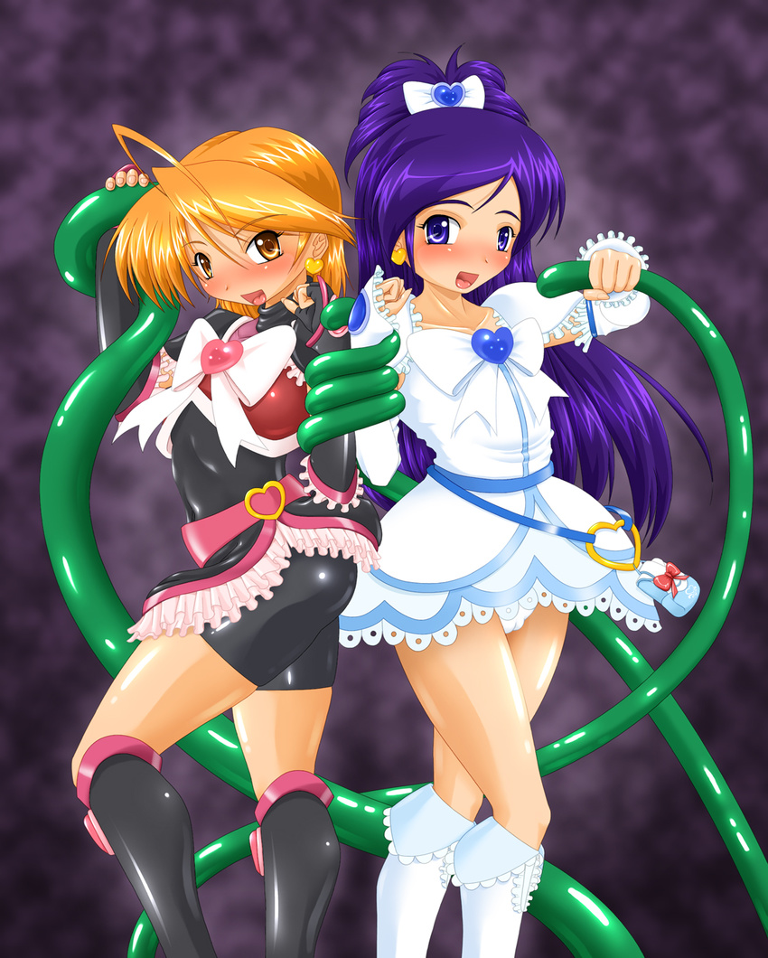 2girls blush cameltoe cure_black cure_white futari_wa_precure futari_wa_pretty_cure harem_heat highres misumi_nagisa multiple_girls panties precure pretty_cure smile tentacle underwear yukishiro_honoka