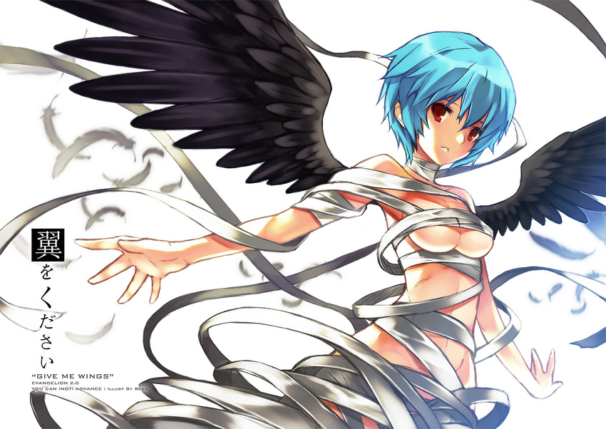 ayanami_rei bandages blue_hair breasts cleavage evangelion:_2.0_you_can_(not)_advance medium_breasts neon_genesis_evangelion rebuild_of_evangelion red_eyes ress solo wings