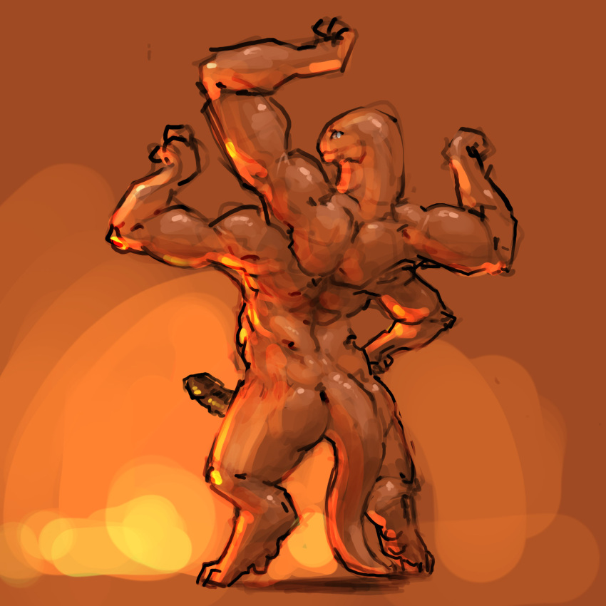 1:1 4_arms alien erection flexing genitals glistening glistening_body glistening_genitalia glistening_penis hi_res humanoid looking_at_viewer looking_back looking_back_at_viewer male meandraco multi_arm multi_limb muscular muscular_male nude penis rear_view solo standing tail thick_tail
