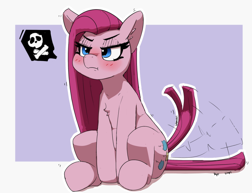 2021 blue_eyes blush chest_tuft cutie_mark digital_media_(artwork) earth_pony equid equine eyelashes female feral friendship_is_magic fur hair hasbro hi_res horse inner_ear_fluff long_hair mammal my_little_pony pabbley pink_body pink_fur pink_hair pink_tail pinkamena_(mlp) pinkie_pie_(mlp) pony sitting solo tail tail_motion tailwag tuft