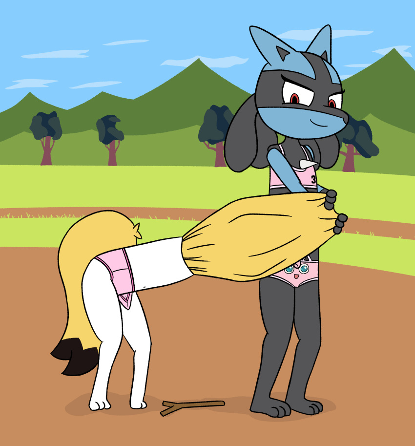 2023 27:29 absurd_res assisted_exposure biped black_body blue_body bra braixen briefs chest_spike clothed clothing clothing_pull colored_edge_bra colored_edge_panties colored_seam_underwear crystal_(pazymomo) digital_drawing_(artwork) digital_media_(artwork) dipstick_tail duo embarrassed erection erection_under_briefs exposed_underwear face_panties face_underwear female flame_(pazymomo) flat_colors full-length_portrait generation_4_pokemon generation_6_pokemon head_markings hi_res looking_at_another looking_down lucario male markings navel nintendo outside panties partially_clothed paws pazymomo pink_briefs pink_clothing pink_panties pink_underwear pokemon pokemon_(species) portrait pseudo_clothing pseudo_clothing_removed red_eyes smile smirk spikes spikes_(anatomy) standing stick tail tail_markings tenting text text_on_bra text_on_clothing text_on_underwear training_bra underwear underwear_only undressing_another white_body