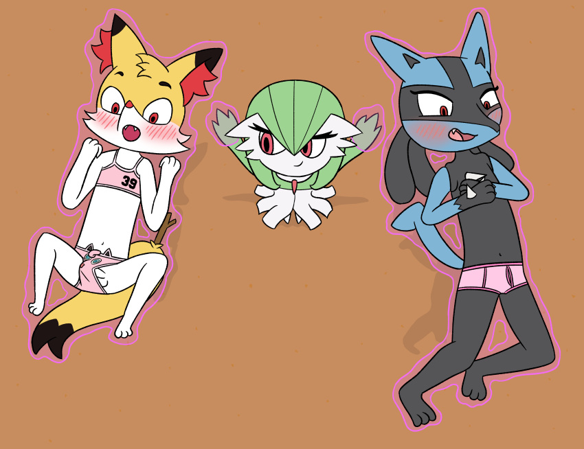 13:10 2023 absurd_res alternate_costume assisted_exposure balls bare_shoulders biped black_body blue_body blush bra braixen briefs clothed clothing clothing_swap colored_edge_bra colored_edge_panties colored_seam_underwear covering covering_chest covering_self crossdressing crystal_(pazymomo) digital_drawing_(artwork) digital_media_(artwork) dipstick_ears dipstick_tail embarrassed erection erection_under_clothing exposed_underwear face_panties face_underwear fangs female flame_(pazymomo) forced forced_exposure full-length_portrait fur gardevoir generation_3_pokemon generation_4_pokemon generation_6_pokemon genitals green_body group head_markings hi_res humiliation levitating levitation looking_at_another looking_down lucario magic magic_aura magic_user male markings multicolored_ears navel nintendo open_mouth outside panties partially_clothed paws pazymomo penis penis_base penis_in_panties pink_bra pink_briefs pink_clothing pink_panties pink_underwear pokemon pokemon_(species) portrait raised_arms red_eyes restrained restrained_by_magic smile smirk spikes spikes_(anatomy) standing stick stick_in_tail tail tail_markings teeth tenting text text_on_bra text_on_clothing text_on_underwear training_bra trio underwear underwear_only underwear_swap vernale_(pazymomo) viewed_from_above white_body white_fur yellow_body yellow_fur