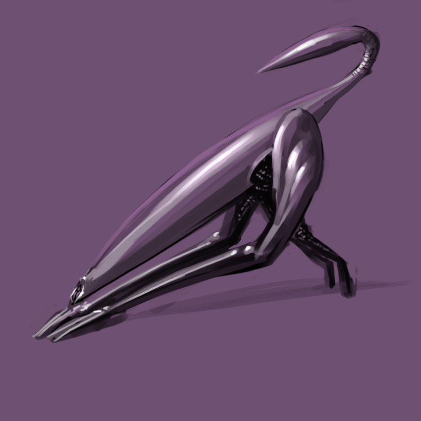 1:1 alien female feral genitals glistening glistening_body hi_res meandraco metal metallic_body pussy quadruped silver_body simple_background solo unusual_anatomy