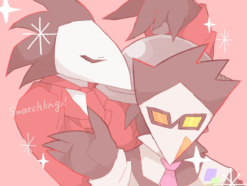 big_nose bird closed_eyes deltarune glasses heterochromatic_eyewear highres necktie nishi_no_kuni open_mouth pink_necktie star_(sky) swatch_(deltarune) swatchling_(deltarune) undertale