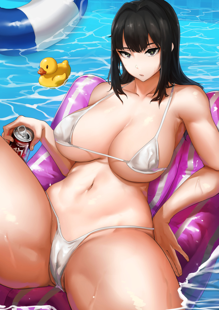 1girl bangs bikini breasts cleavage highres large_breasts long_hair lynus naoko-san original pool swimsuit water wet