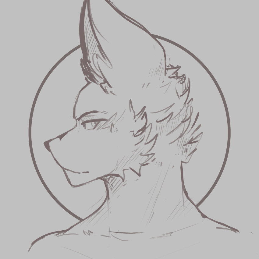 2022 absurd_res anthro canid canine cheek_tuft digital_media_(artwork) facial_tuft fox grey_background headshot_portrait hi_res inner_ear_fluff looking_aside looking_at_viewer male mammal portrait ryan_(themercart) side_profile simple_background sketch solo themercart tuft