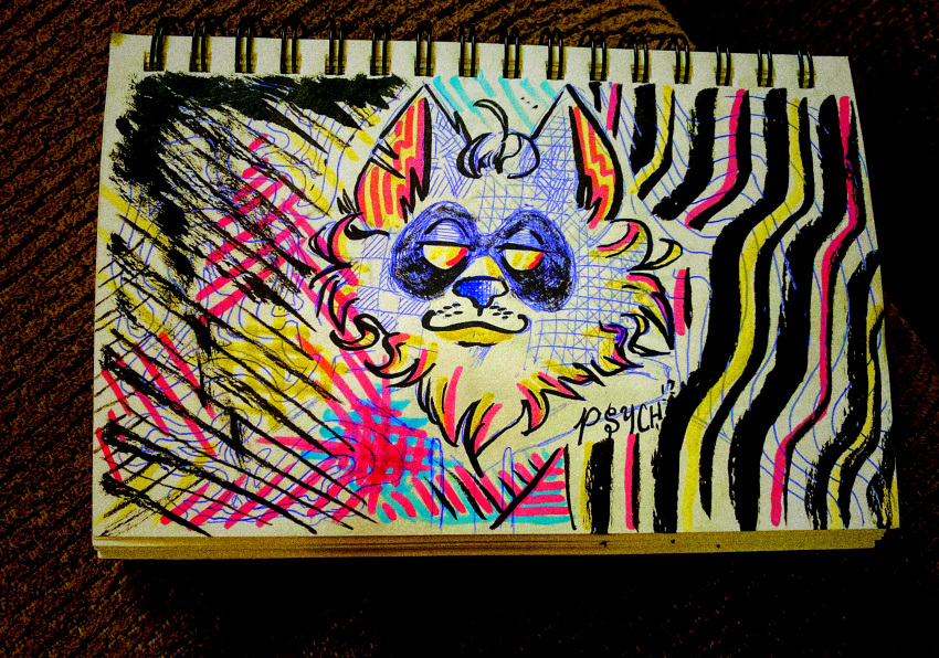 abstract_background absurd_res feral hi_res line_art male mammal procyonid psych psych!? psychedelic_background raccoon sketch_page