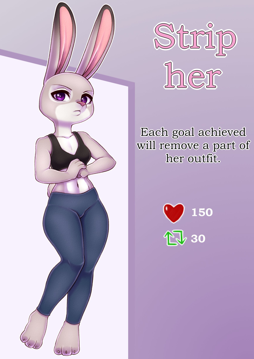 4_fingers absurd_res anthro black_clothing black_topwear blue_bottomwear blue_clothing blue_pants bottomwear clothed clothing disney female female/female fingers fur grey_body grey_fur hi_res judy_hopps lagomorph leporid looking_at_viewer mammal pants purple_eyes rabbit simple_background solo standing stefano_d'angelo topwear white_body white_fur zootopia